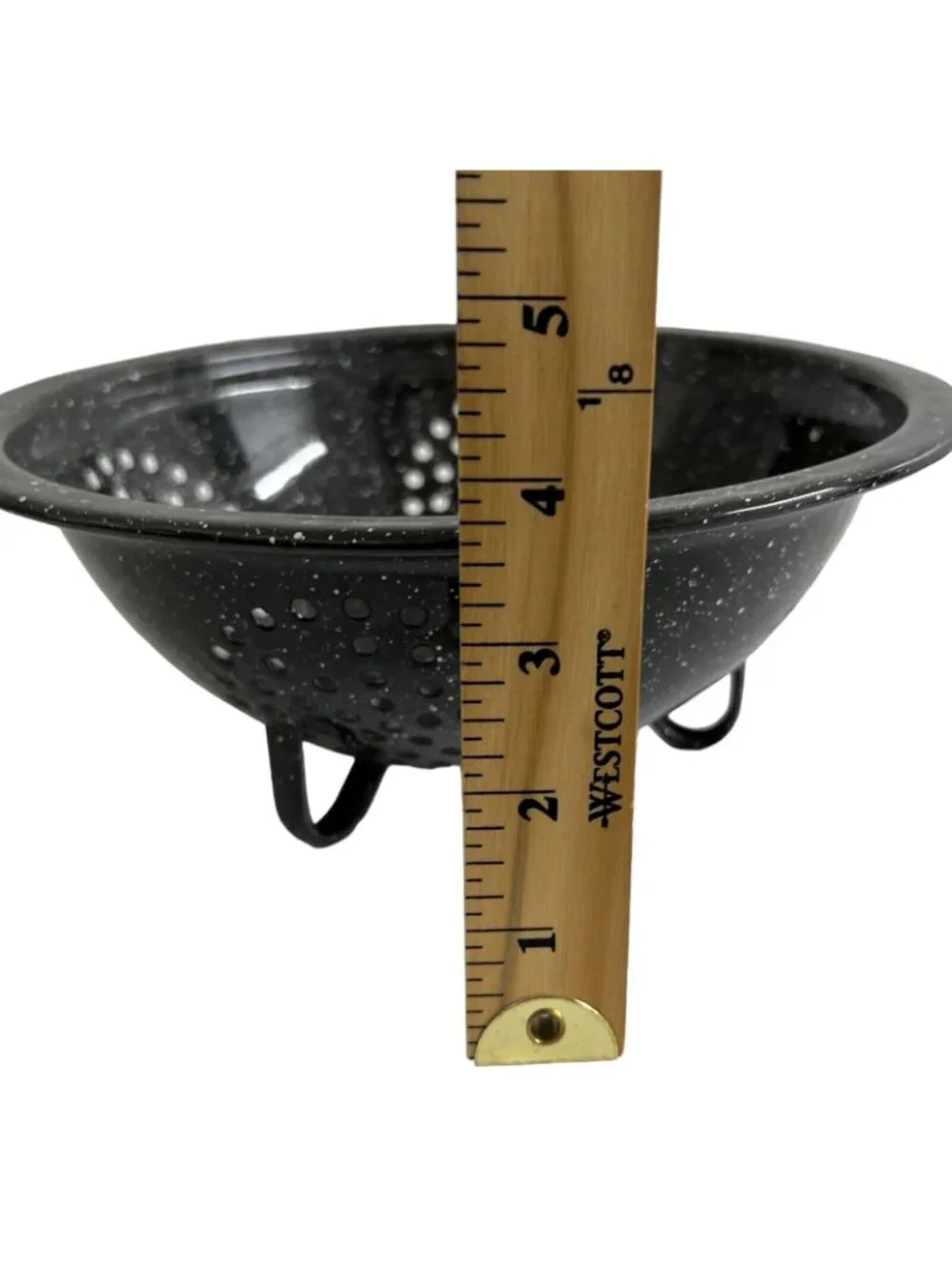 Vintage Enamelware Graniteware Colander Black White Speckled Strainer 9